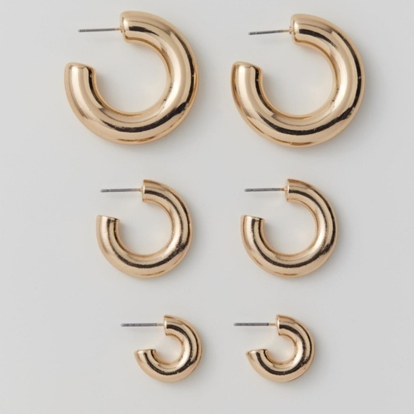 Urban Outfitters Jewelry - Urban Outfitters Gold Chubby Hoop 3 Set Multi Size Earrings
